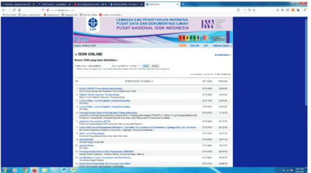 Gambar 1. Penelusuran jurnal dari database ISSN online Pencarian data status akreditasi dilakukan 
