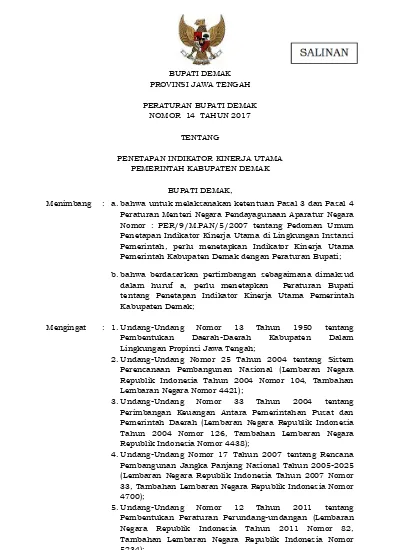 BUPATI DEMAK PROVINSI JAWA TENGAH PERATURAN BUPATI DEMAK NOMOR 14 TAHUN ...