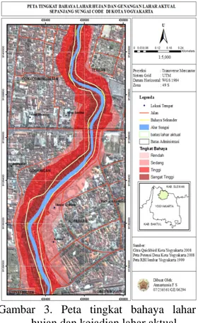 Gambar 3. Peta tingkat bahaya lahar  hujan dan kejadian lahar aktual.  