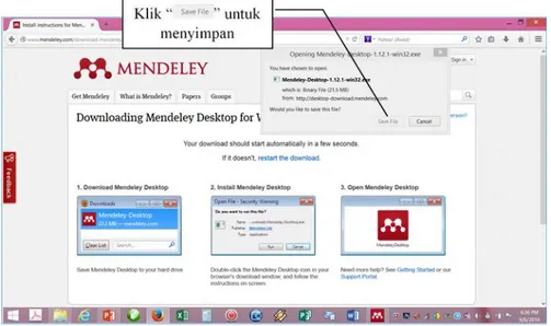 Gambar 5.2 Mengunduh dan Menyimpan Source File Mendeley  5.3  Instalasi Software Mendeley 