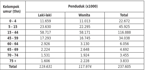 Tabel 2.3 menunjukkan jumlah penduduk Indonesia menurut kelompok umur dan  jenis  kelamin  berdasarkan  Sensus  Penduduk  2010  (BPS  Indonesia),  yakni: 