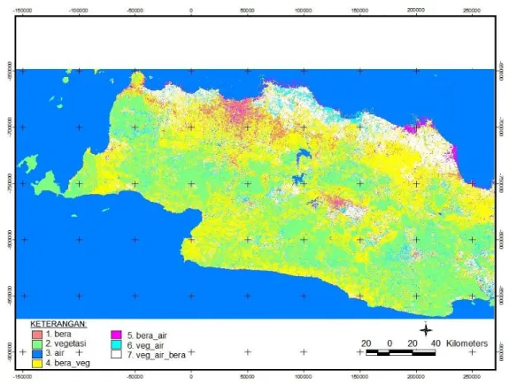 Gambar 3-4: Informasi spasial probabilitas lahan sawah di beberapa kabupaten Jawa Barat