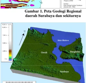 Gambar 2. Penampang 3 dimensi morfologi  wilayah pesisir Selat Madura (diolah dari data 