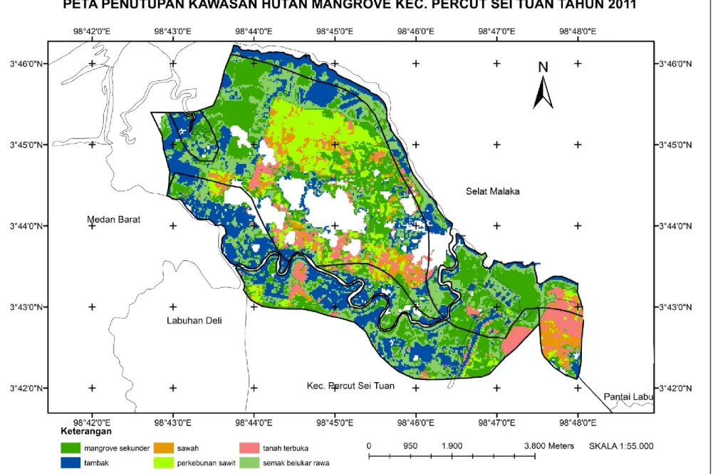 Gambar  2. Peta Tutupan Lahan Kawasan Hutan Mangrove Kecamatan Percut Sei Tuan Tahun 2011 
