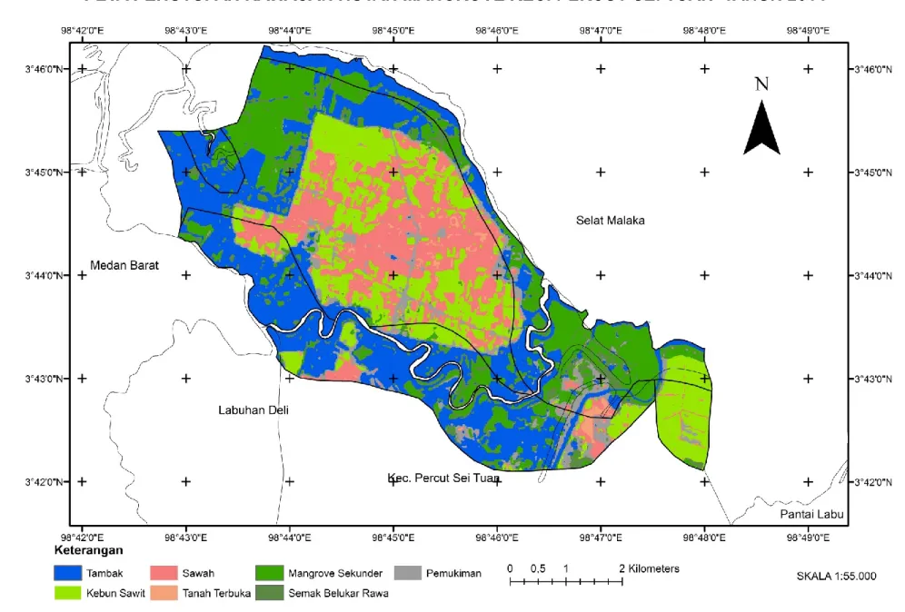 Gambar  3. Peta Tutupan Lahan Kawasan Hutan Mangrove Kecamatan  Percut Sei Tuan Tahun 2014 