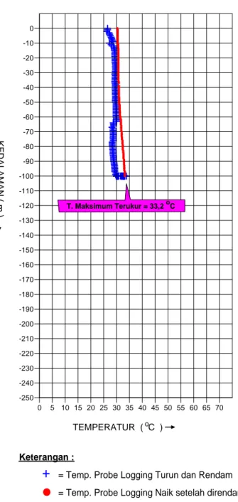 Gambar 3.3: Grafik temperatur vs kedalaman sumur bor BJL-1 di Kedalaman 100 m. 
