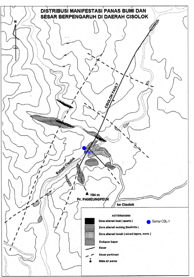 Gambar 3: Peta manifestasi permukaan prospek panasbumi Cisolok (WJEC, 1976) 