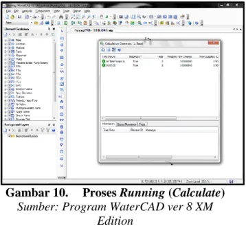 Gambar 10.   Proses Running (Calculate)  Sumber: Program WaterCAD ver 8 XM 