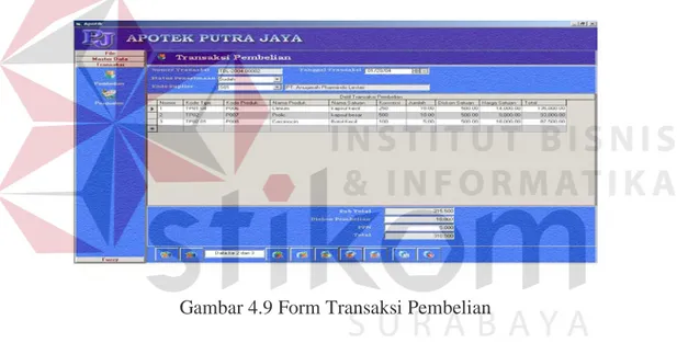 Gambar 4.9 Form Transaksi Pembelian 