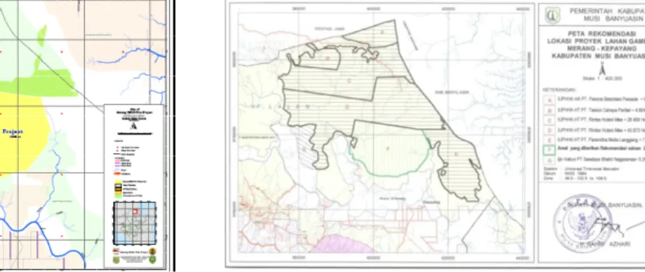 Gambar 1. Peta Lokasi Areal MRPP Gambar 2. Peta  Rekomendasi  Lokasi Areal  MRPP dari Bupati Musi  Banyuasin 