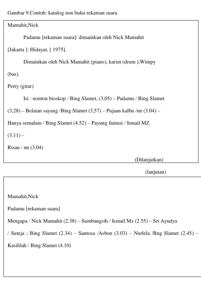 Gambar 9.Contoh: katalog non buku rekaman suara  Mamahit,Nick 
