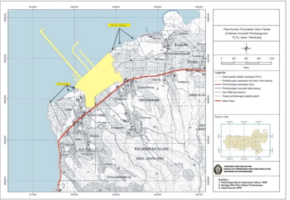 Gambar 9. Peta perubahan garis pantai di sekitar PLTU Rembang di Sluke 