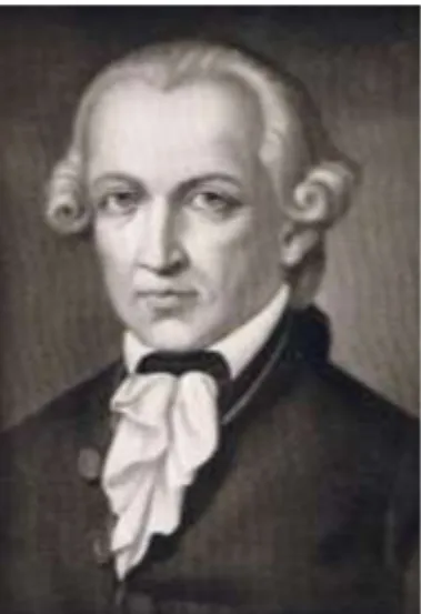 Gambar 36.   Immanuel Kant (22 April 1724–12 Februari 1804)  Jika  kaum  empiris  berpendapat  bahwa  seluruh  pengetahuan  berasal  dari  pengalaman,  bagi  Kant,  tidak  seluruh  pengetahuan  berasal dari pengalaman