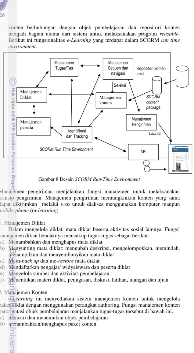 Gambar 8 Desain SCORM Run-Time Environment 