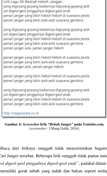 Gambar 4: Screenshot lirik “Heboh Janger” pada Youtube.com. 