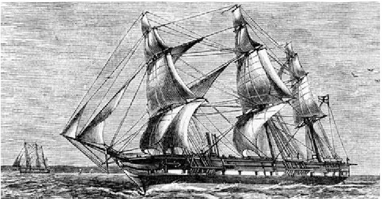 Gambar 1. Kapal HMS Challenger melaksanakan ekspedisi oseanografi keliling dunia tahun 1872-1876.