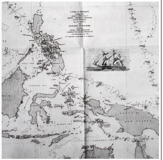 Gambar 7. Lintas layar dan stasiun-stasiun yang dikejakan Ekspedisi Challenger di perairan Nusantara