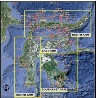 Gambar  1.  Pusat  gempa  di  perairan  Pulau  Sulawesi  sejak  1976-2010 [1] 