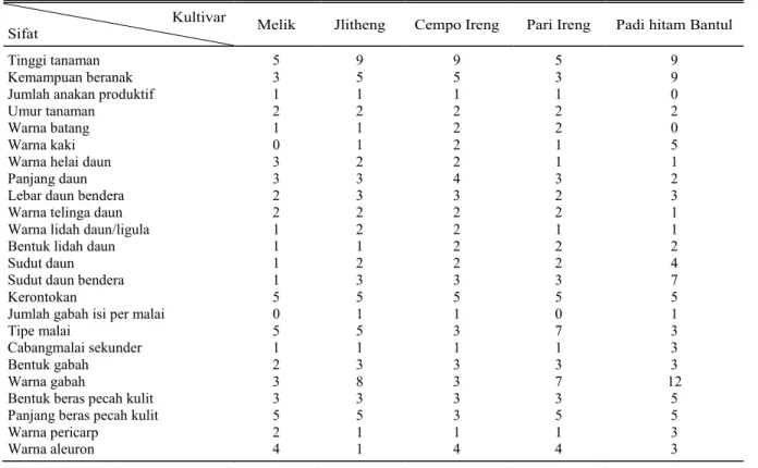 Tabel 3. Matrik skor berdasarkan hasil pengamatan 24 sifat morfologi. 