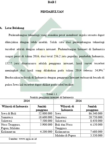 Tabel 1.1 Jumlah pengguna internet di Indonesia 