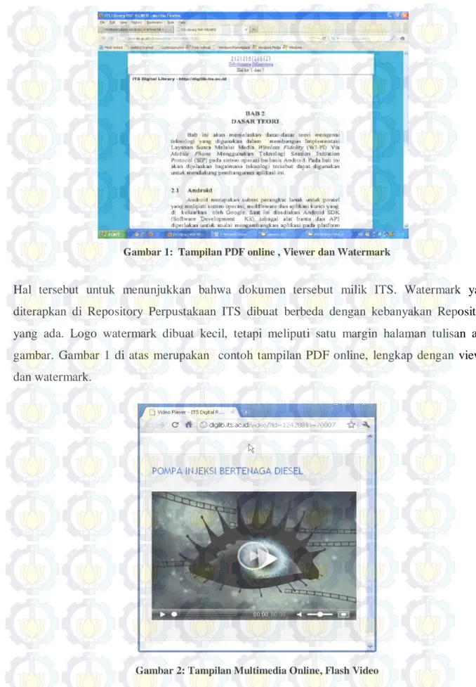 Gambar 1:  Tampilan PDF online , Viewer dan Watermark 