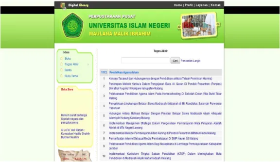 Gambar 2. Tampilan web perpustakaan digital UIN Malang (http://lib.uin-malang.ac.id)   