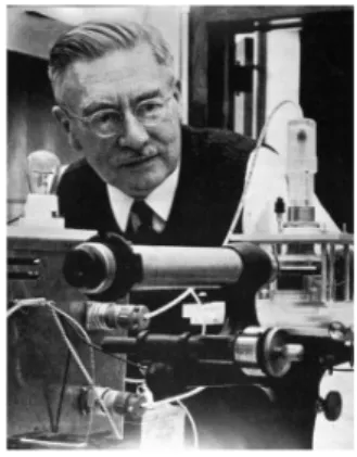 Gambar 2.7 Peralatan eksperimen Debye untuk daya tarik menarik  antar ion dan teori ionisasi, Inset foto Peter Debye (1884 – 1966)