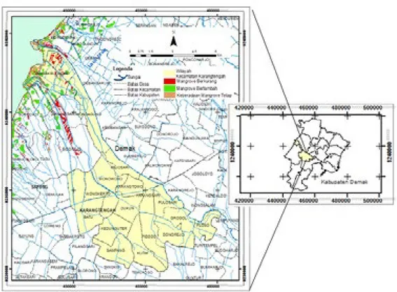 Gambar 4. Peta Dinamika Distribusi Mangrove di Kecamatan Karangtengah Kabupaten Demak  Tahun 2010-2015