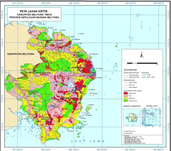 Gambar 3.  Peta Lahan Kritis Kabupaten Belitung Timur, Provinsi Kepulauan Bangka Belitung