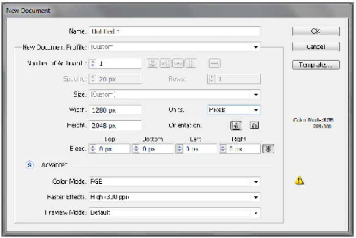 Gambar 4.3 Pengaturan new document di Adobe Illustrator  3.  Import gambar karakter yang sudah di-scan sebelumnya