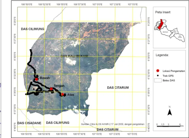 Gambar 2. Peta Lokasi Penelitian di Kawasan Hulu DAS Kali Bekasi 