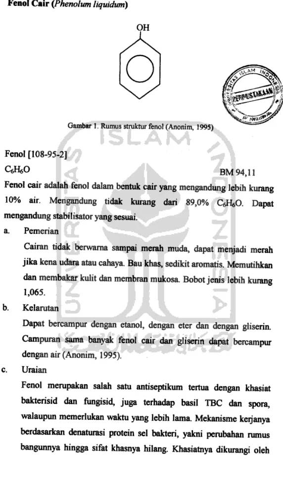 Gambar 1. Rumus struktur fenol (Anonim, 1995)