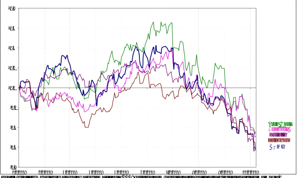 Grafik di atas menunjukkan bahwa selama tahun 2008 nilai saham perusahaan batubara di dunia pada umumnya, 