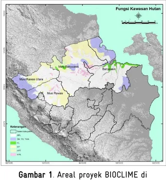 Gambar 1. Areal proyek BIOCLIME di  Sumatera Selatan 