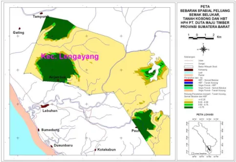 Gambar 5.  Sebaran spasial peluang terjadinya deforestasi dan/atau degradasi di Bagian Utara lokasi  penelitian 