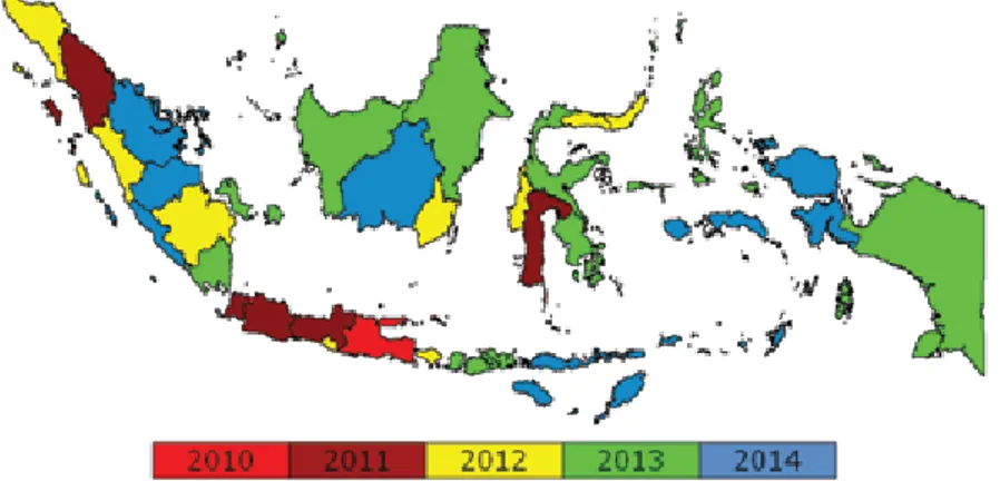 Gambar 2. Peta Pengembangan Geografis PMDT Indonesia, 2010-2014