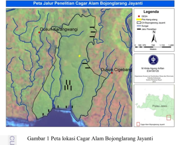 Gambar 1 Peta lokasi Cagar Alam Bojonglarang Jayanti  Alat dan Bahan 