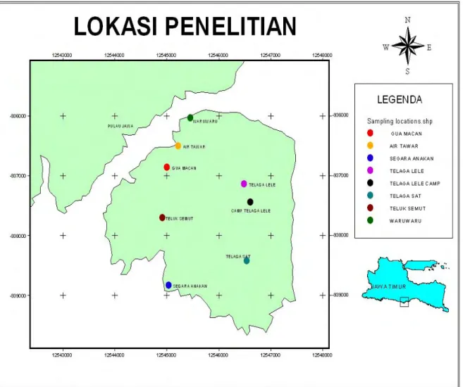 Gambar 4  Peta lokasi penelitian di Cagar Alam Pulau Sempu.