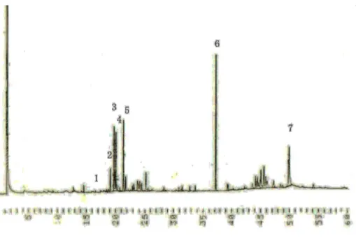 Figure 2. Gas chromatogram of the ethanol-benzene extract from 15-year-old teak heartwood