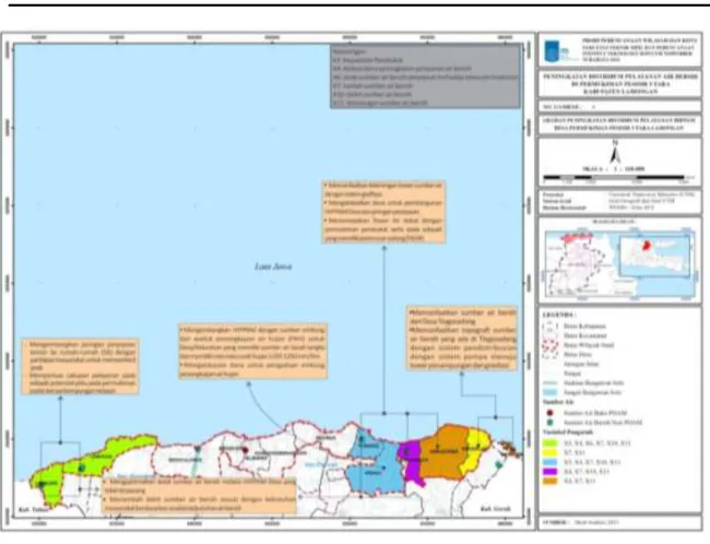 Gambar 3. Peta Arahan Penyediaan Air Bersih pada Kawasan Rawan Air Bersih melalui HIPPAM di  Permukiman Pesisir Utara Lamongan 