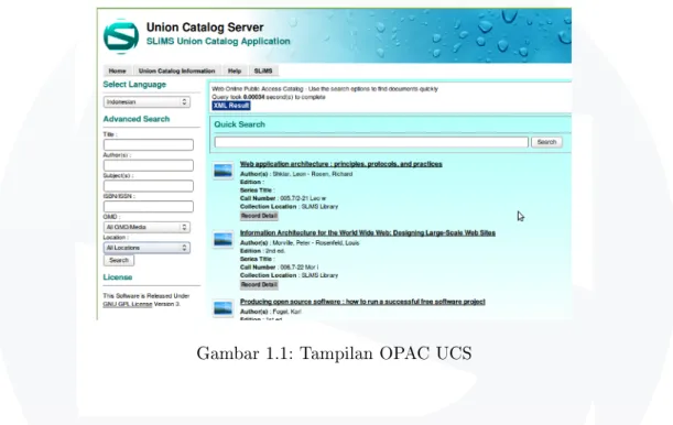 Gambar 1.1: Tampilan OPAC UCS