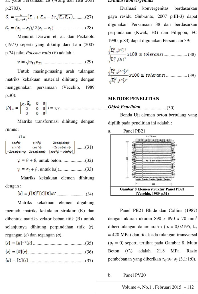 Gambar 8 Elemen struktur Panel PB21  (Vecchio, 1989 p.31) 