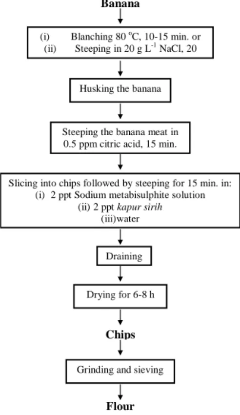 Figure 1.  Flow chart of banana flour processing. 