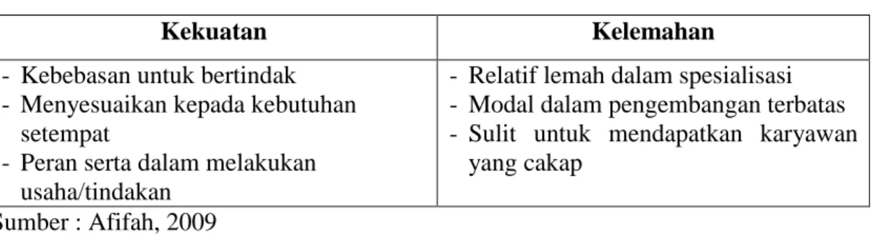 Tabel 2.2. Kekuatan dan Kelemahan UKM 