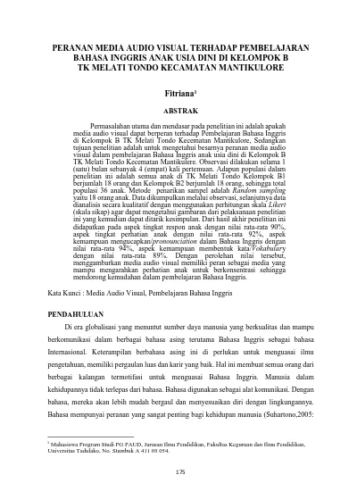 PERANAN MEDIA AUDIO VISUAL TERHADAP PEMBELAJARAN BAHASA INGGRIS ANAK ...