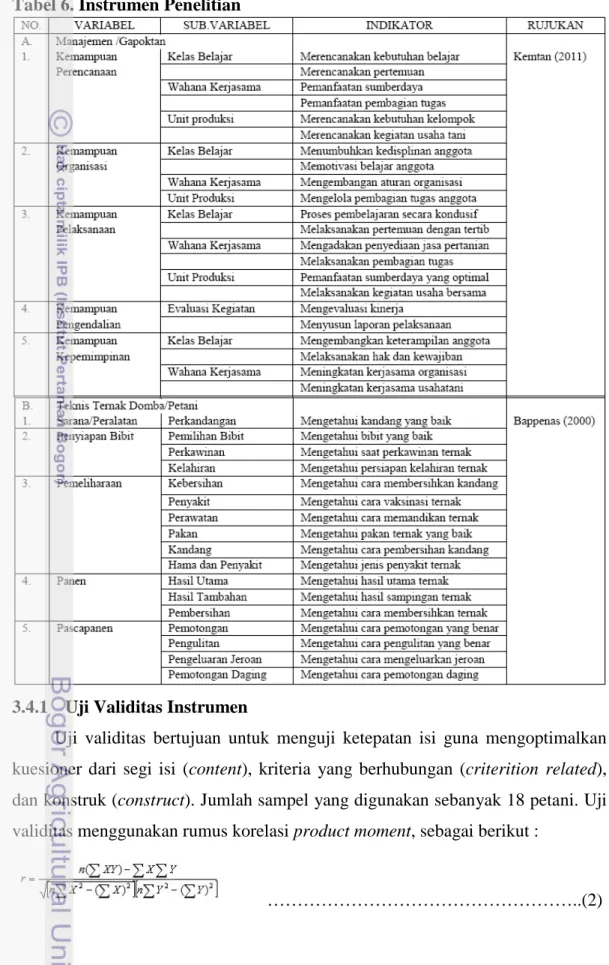 Tabel 6. Instrumen Penelitian