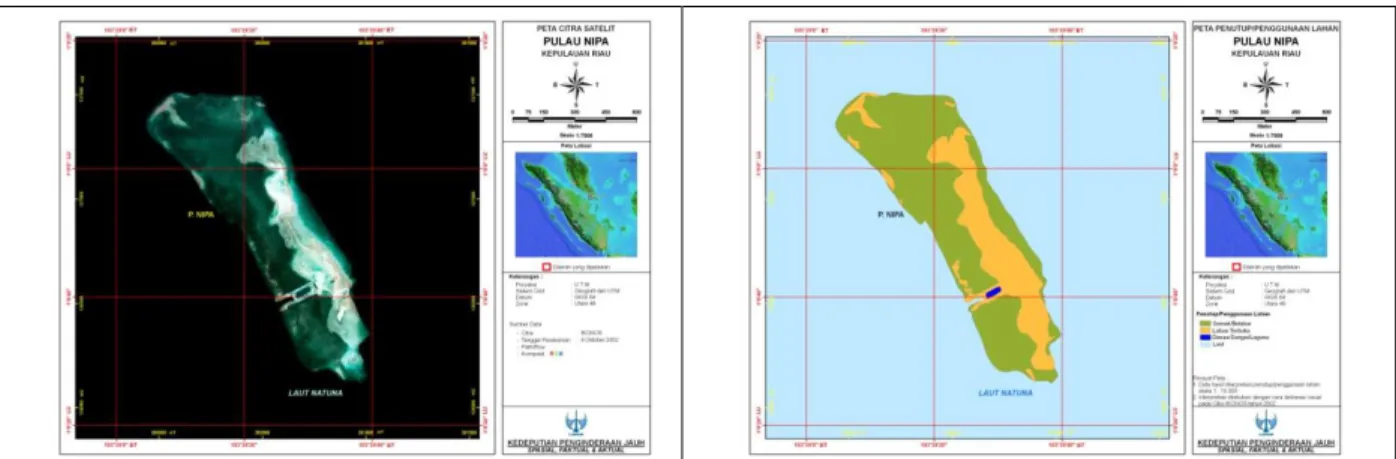 Gambar  1.  Peta  Citra  Satelit  (PCS)  dan  Peta  Penggunaan  Lahan  Pulau  Nipa  (Salah  satu  Pulau  Kecil  Terluar) 