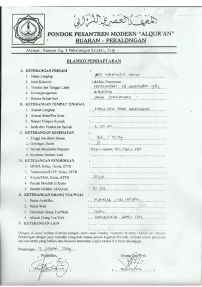 Gambar 3.8 Formulir Pendaftaran Santri Pondok Modern Al quran 