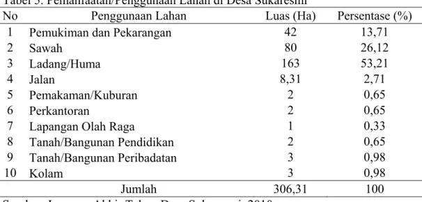 Tabel 5. Pemanfaatan/Penggunaan Lahan di Desa Sukaresmi 