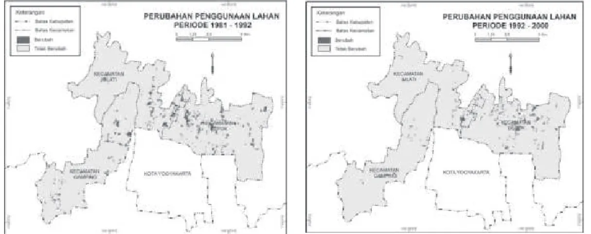 Gambar 5. Lokasi Perubahan Penggunaan Lahan Periode 1981 – 1992  dan Periode 1992 – 2000